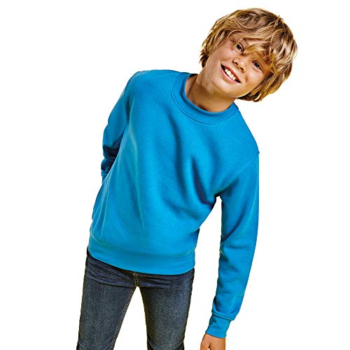 Sweatshirt in Farben für Kinder mit klassischem Design, Kragen, Bündchen und Saum aus Rippstrick – bequem, warm, glatt und elegant, blau, 5-6 Jahre