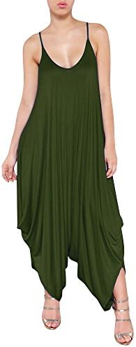 DOOXILADY Solid Color Ladies Spaghetti Strap Loose Fit Harem Jumper Multi Color Available (M, green)
