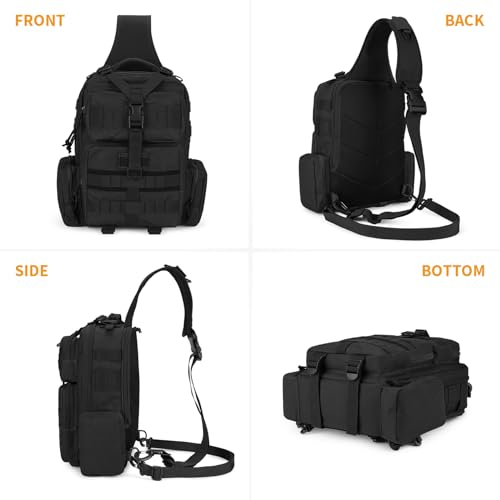HUNTVP Men's Shoulder Bag Tactical Military Molle Bag Chest Bag Sling Bag Waterproof Crossbody Backpack for Hiking Trekking Travel Camping, Typ-3 Black