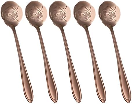 Verdental Coffee Scoops, Stainless Steel Tableware Creative Pansy Flower Pattern Coffee Spoons Stirring Spoon Sugar Spoon Teaspoon (Rose Gold)