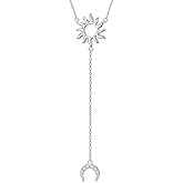 Diamond Sun Moon Y Necklace for Women 925 Sterling Silver Lariat Long Necklaces with Lab Grown Diamond Jewelry Gift for Birthday