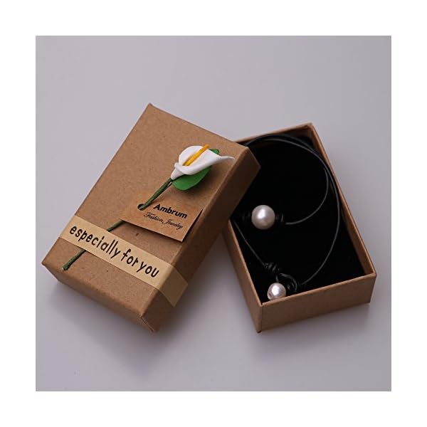 Single Cultured Freshwater Pearl Leather Choker Necklace on Genuine Black Leather Cord for Women Gift Handmade - Image 8