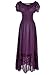 Anna-Kaci Peasant Maiden Boho Inspired Cap Sleeve Lace Trim Maxi Dress, Purple, X-Large