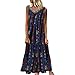 DondPO Women Vintage Bohemian Folk Dresses Summer V-Neck Boho Sleeveless Floral Printed Plus Size Beach Maxi Dress