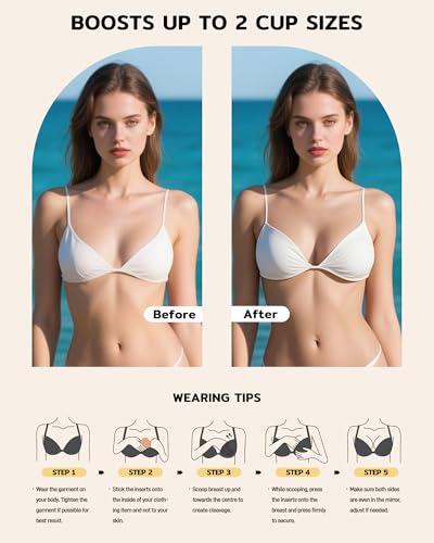 Niidor Bra Inserts, Double-sided Sticky Bra Pads Inserts Silicone, Push Up Bikini Padding Inserts Reusable, Stick on Bra Pads