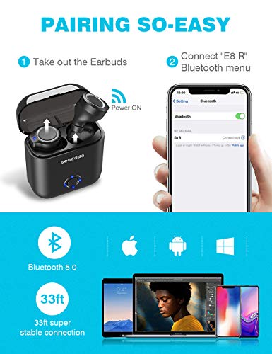 Bluetooth Headphones,Seacase 5.0 True Wireless Earbuds Deep Bass Stereo Sound Bluetooth Earphones Mi - //coolthings.us