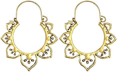 Womens Vintage Bohemian Antique Hollow Out Large Flower Long Dangle Ear Stud Earrings Retro Style Silver Gold (Gold A)