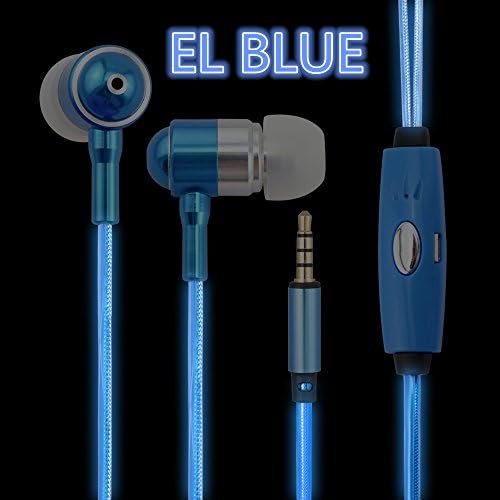 Dairle M14EL Deep Bass Sound In-Ear Headphone Earphones with Microphone for Cell Phone, LED Flashing Lights (BLUE) Syncs with the Beats of your Music