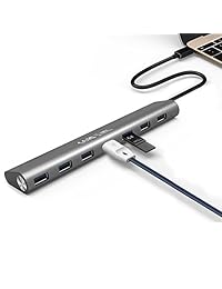 wavlink diseño hub de 7 puertos USB 3.1 Type-C a USB 3.0 de aluminio con adaptador de 5 V 4 A multifunción USB Dock intercambio en caliente Soporte para Mac Ultra-Slim desktop- Gris
