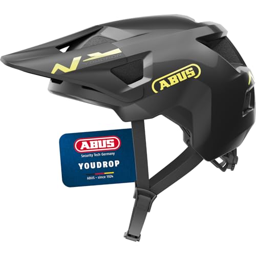 ABUS MTB-Helm YouDrop - Fahrradhelm für Kinder und Jugendliche - für den Alltag oder Touren im Gelände - mit Platz für einen Zopf - Schwarz Glänzend, Größe S