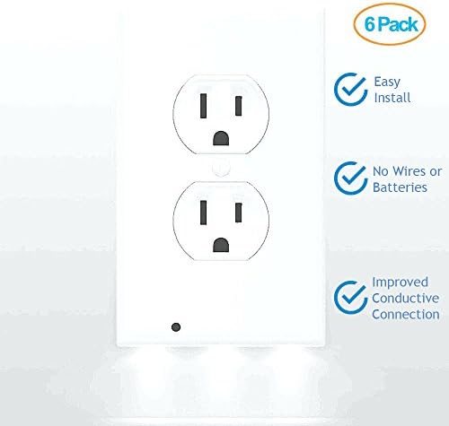 (6) Pack- Wall Plate LED Night Light and Outlet Cover- Automatic Light Sensor-Install Instantly-No Wires/Batteries