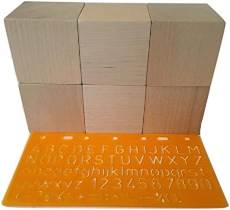 WOODEN BLOCKS, 2" (6 pack), With FREE NUMBER and LETTER STENCIL, WOODEN CRAFT BLOCKS, for KIDS, BABY SHOWER, CRAFTS, ABC, DIY, PUZZLES, Made in USA by CrossRoad Sales