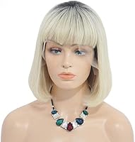 Virgin Human Hair Short Bob Wig Dark Roots Ombre Blonde Bob Cut