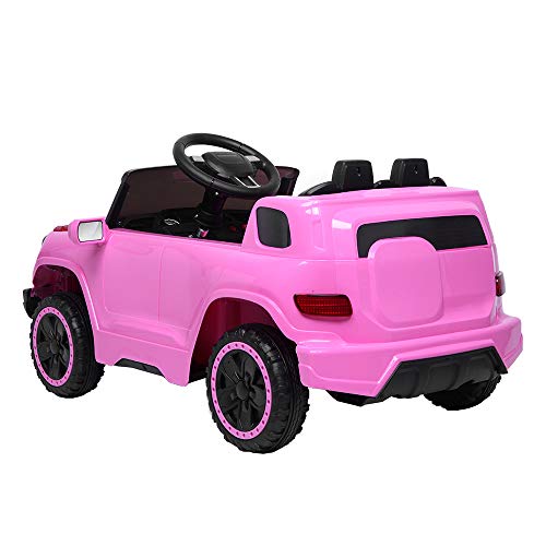 LEADZM Electric Remote Control Truck, Kids Toddler Ride On Cars 6V Battery Motorized Vehicles Children's Best Toy Car Safe with 3 Speeds, Music, Seat Belts, LED Lights and Realistic Horns (Pink)