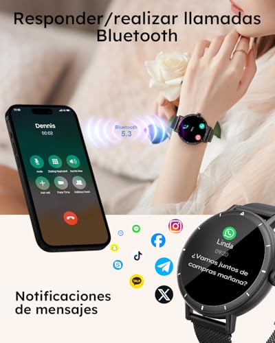 EASYTAO Reloj Inteligente, Smartwatch Mujer y Hombre, IP68, Pantalla de 1.27",Voz de IA, Llamadas Bluetooth, SpO2, Seguimiento del Sueño, 100+ Modos Deportivos (Negro: Correa de Metal y Silicona)
