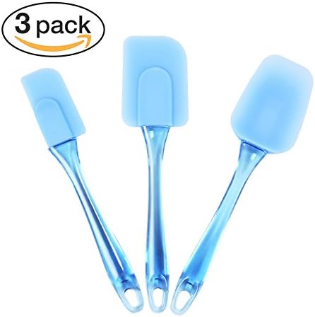 Silicone Spatulas Set of 3, Portin Nonstick Heat Resistant Scraper Rubber Cooking Utensils with Silicone Heads and Crystal-like Plastic Handles, Use for Baking, Scraping and Iceing (Blue)