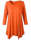 LARACE Women Plus Size 3/4 Sleeve Tunic Tops Loose Basic Shirt(L, Orange)