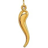 JewelryWeb 14k Yellow Gold Polished Hollow Italian Horn Charm 33x8mm Wide Pendant Necklace for Women