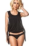 Coqueta Tank Top Open Sexy Halter Knotted W/Side ties Tunic Sport Shirt BLACK-LARGE