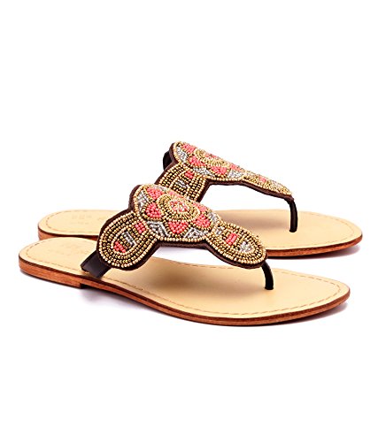 naughty walk ladies leather flat slippers multi gold ethnic indian women traditional fashion chappals