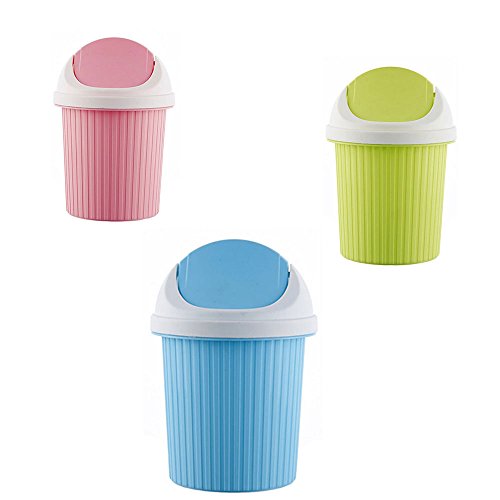 Daycount Mini Waste Bin Rolling Cover Tape Desktop Garbage Paper Basket Table Trash Container Case Home Office Bathroom Car Trash Can (Blue)