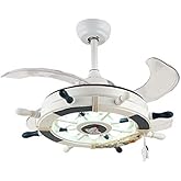 LITFAD Modern LED Ceiling Light with Fan Nautical Style Anchor Hanging Ceiling Fan Light with Invisible Blade 3-Color Light P