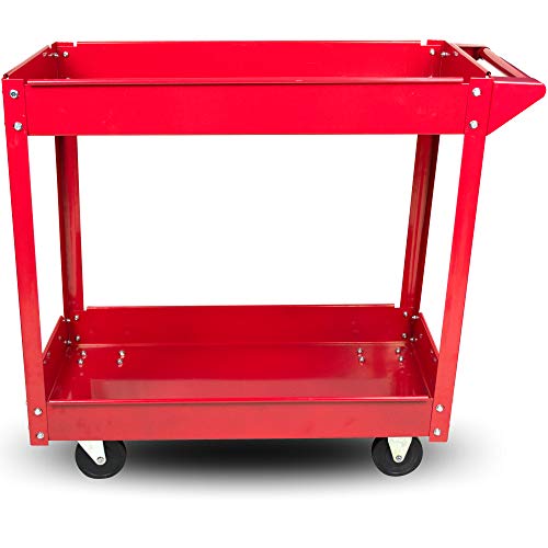 Metal Utility Cart - 33" x 16" x 31" Rolling Tool Cart with Wheels for Shop or Storage or Garage - 2 Shelf Red BW1452