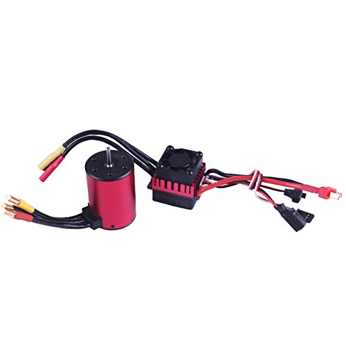 UPC 702646046281, 3650 5200KV 3.175mm Sensorless Brushless Motor with 60A Splashproof ESC (Electric Speed Controller) for 1/10 RC Off-Road Cars by RCRunning(Red)