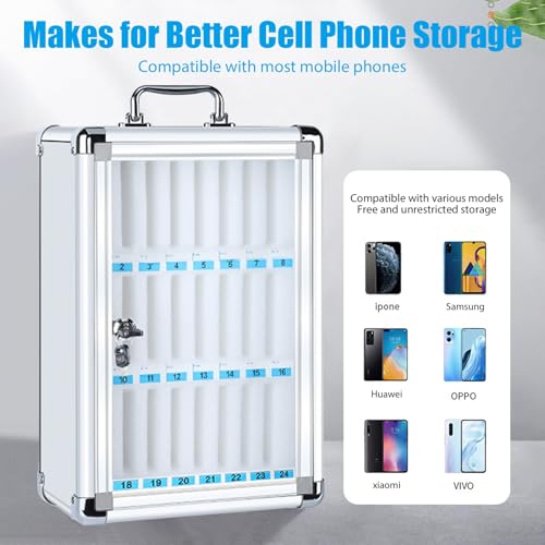 Kensbro Mobile Phone Storage Locker, 24 Compartments, Aluminium, Transparent, Wall Mounted, Portable Storage Locker, Ideal for Classroom, Office, Examination