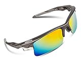 RIVBOS 308 Polarized Sports Sunglasses with 5 Set Interchangeable Lenses for Cycling (Silver&Black)