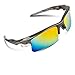 RIVBOS 308 Polarized Sports Sunglasses with 5 Set Interchangeable Lenses for Cycling (Silver&Black)