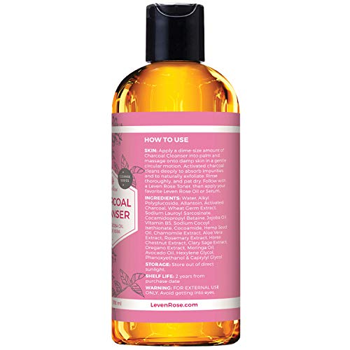 Charcoal Cleanser by Leven Rose with Jojoba Oil & Aloe Vera, Gentle Foaming, Deep Cleansing, Anti-Aging, Stops Breakouts, Pore Shrinking, Great for All Skin Types Facial Cleanser 4 oz - Thumbnail 2
