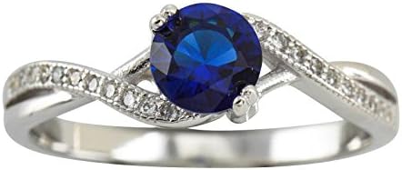 Sterling Silver Round Navy Blue CZ Band 925 Womens Ring Size 9