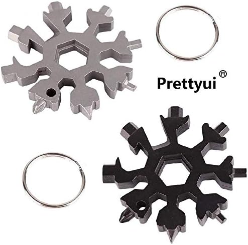 Prettyui 18-in-1 Snowflake Multi-Tool Card Stainless Steel Screwdriver Keychain Combination Tools Compact Portable Outdoor Adventure Multitools