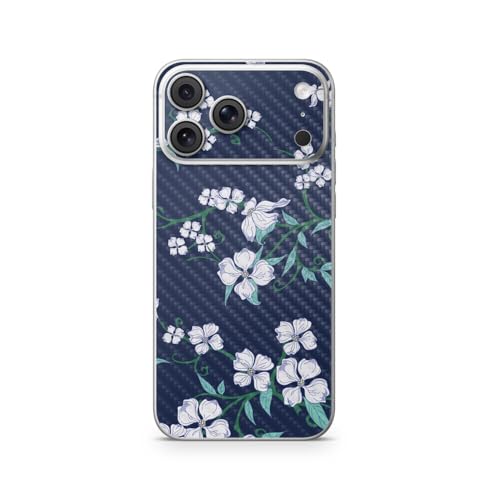 Carbon Fiber Phone Skin Compatible with Apple iPhone 17 Pro Max - White Freesia…