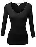 MBE Women's Classic Cotton-Blend 3/4 Sleeve V-neck Longsleeve Top
