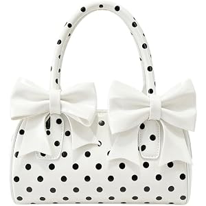 ELIRAR Polka Dot Red Glossy Top Handle Handbag with Bow Accents