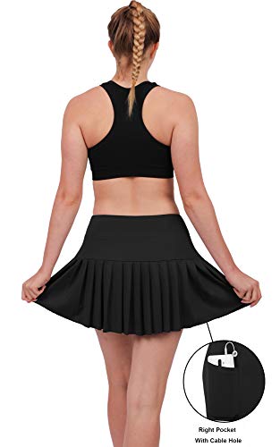 HonourSex Black Women Tennis Skirt Pleated Golf Skirts with Pockets Skort Workout Sports Hiking S