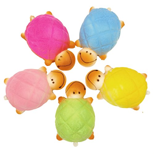 R.FLOWER 5PCS 3" Jumbo Soft Rising Colorful Turtle Cute Kawaii Key Pendant Bread Bun Rope Random Color