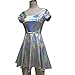 pinda Holographic High Waisted Flare Skater Dress (M, Silver)