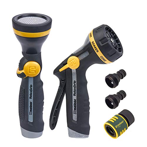 Melnor 65097-AMZ RelaxGrip Nozzles with QuickConnect End Connector and 2 Product Adapters, Gardening Set, Straight & Multi-Pattern