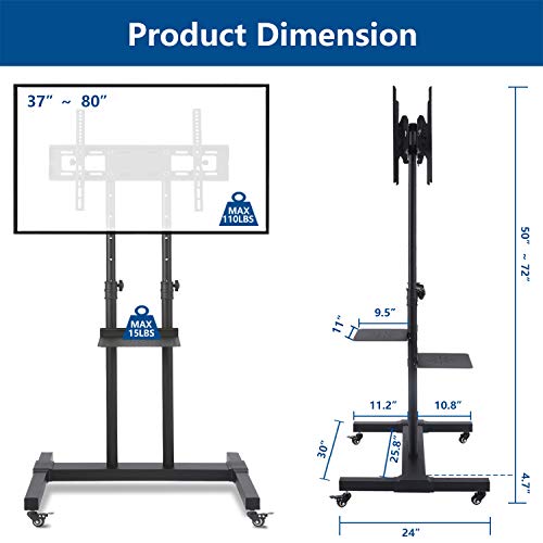 image for Rfiver 37 to 80 Inch Mobile TV Cart Dual Shelf Universal Flat Screen R
