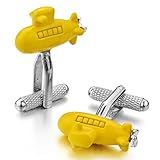 Men's 2PCS Rhodium Plated Cufflinks Silver Yellow Submarine Shirt Wedding Business 1 Pair Set Unique