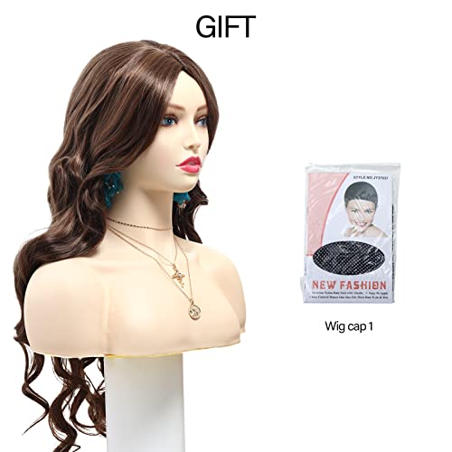 POPTAIYU Long Brown Wavy Wigs for Women Synthetic Curly Hair Wigs Middle Parting for Daily Party Use(Light Brown, 26.7 inch)