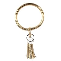 Wristlet Keychain Bracelet Bangle Keyring - Large Circle Key Ring Leather Tassel Bracelet Holder For Women Girl (B)