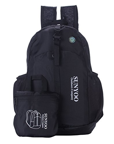 SUNYOOÂ® Ultra Lightweight Packable Durable daypack + the Best Foldable Camping Outdoor Travel Biking School Air Travelling Carry bag +Most comfortable Waterproof Backpack+Lifetime Warranty (Black-20L)