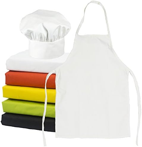 Tessa's Kitchen Kids -Child’s Chef Hat Apron Set, Kids Size, Children’s Kitchen Cooking and Baking Wear Kit for those Chefs in Training, Size (L 13+ Year, White)