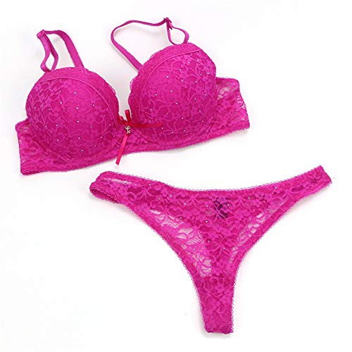 F.Lashes Damen Unterwäsche Dessous Set BH Slip Reizwäsche Push Up Bustier Transparente Spitze String Tanga mit Strass – Bild 4