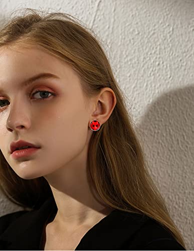 Earrings Black Spot Red Silver Bug Earrings