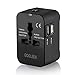 Travel Adapter, GOOLEEN Universal All in One Worldwide Travel Power Plug [US UK EU AU] Wall AC Adapter Charger with Dual USB Charging Ports & Universal AC Socket (Black)
